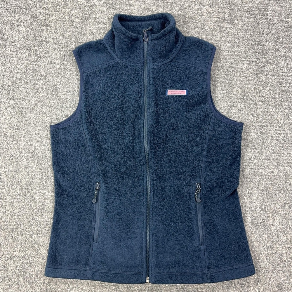 Vineyard Vines Vest Womens XS Blue Fleece Full Zip Pockets Logo Warm Outdoor